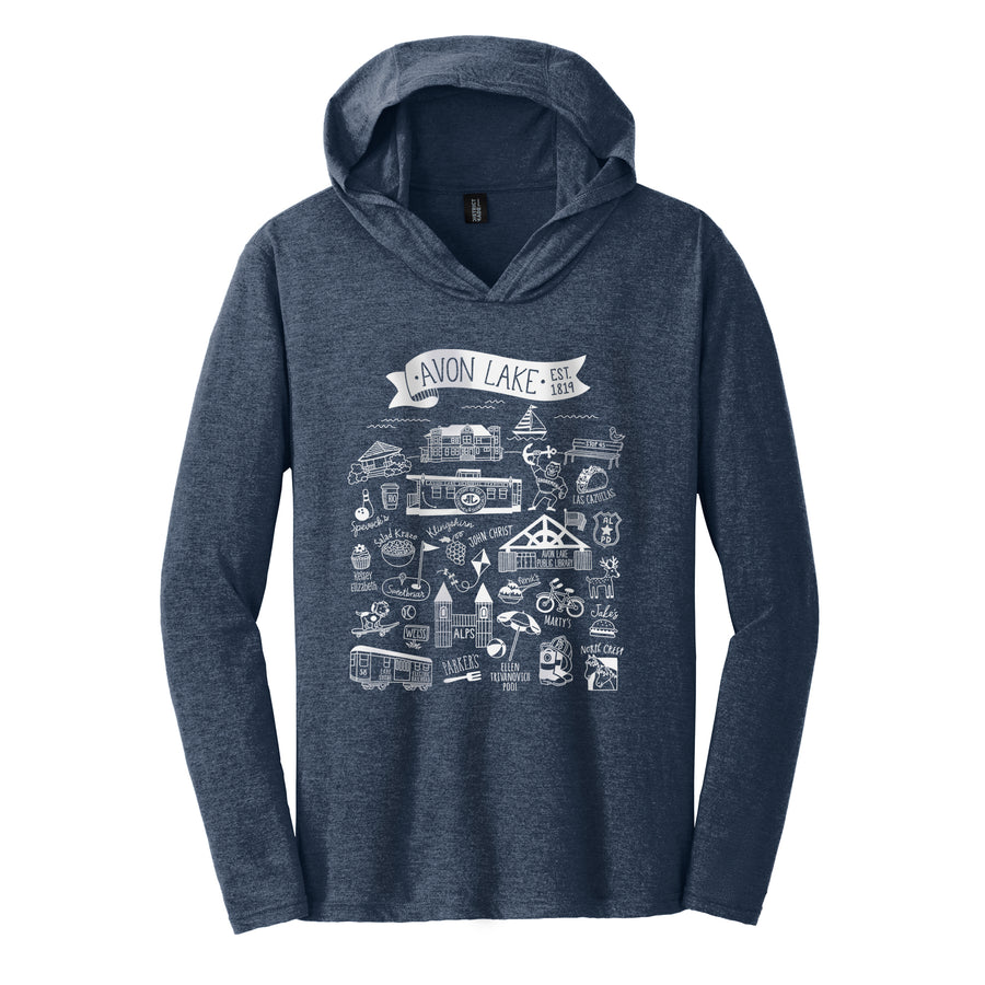 Avon Lake Favorite Places Adult Long Sleeve Hooded Tee