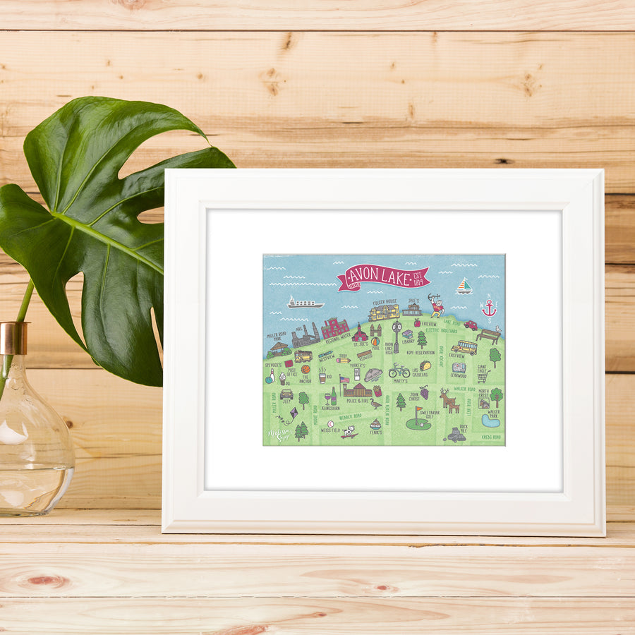 Avon Lake Illustrated Map Print