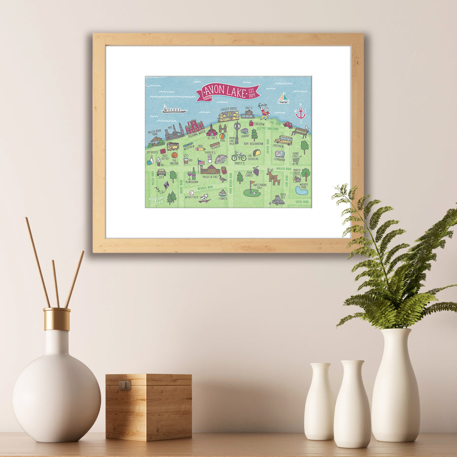 Avon Lake Illustrated Map Print